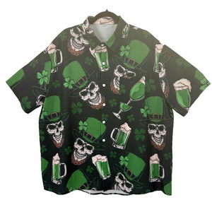 Men’s St Patrick’s Day Skull Leprechaun Shirt Green Beer Shamrock 3XL